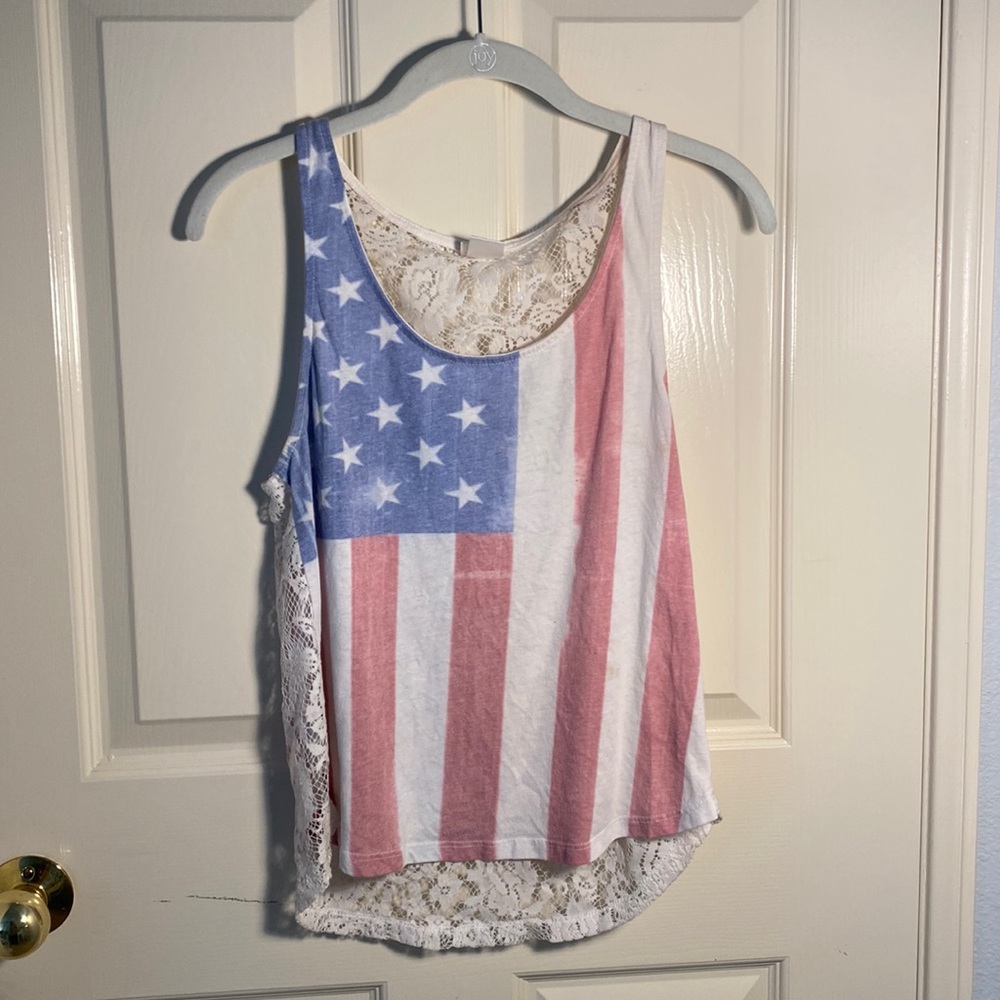 Tank top with lace on the back and American flag on front size a